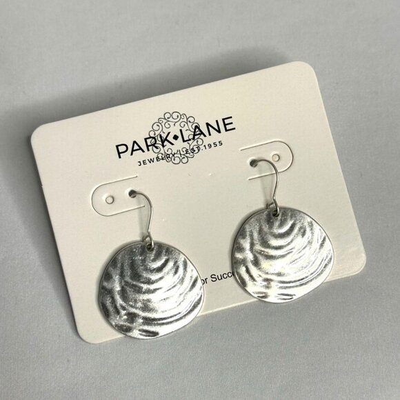 Park Lane Jewelry Matte Silver Seashell-Inspired Drop Earrings Organic Texture - Picture 1 of 6
